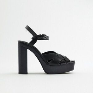 NEW Zara 100% cow leather platform heeled sandals